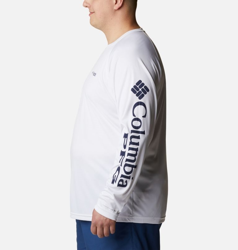 Men's Columbia PFG Terminal Tackle Long Sleeve Sweatshirts White | Plus Size CA-U64L8